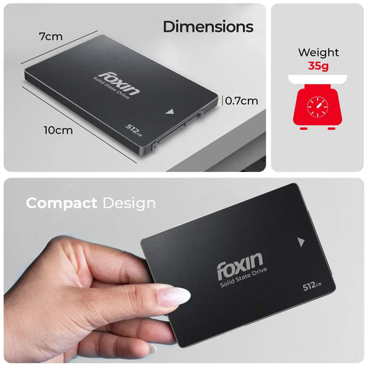 Foxin SATA SSD 512 GB Pro Read Speed: 550MB/s | Write Speed: 500MB/s | 2.5 Inch SATA III